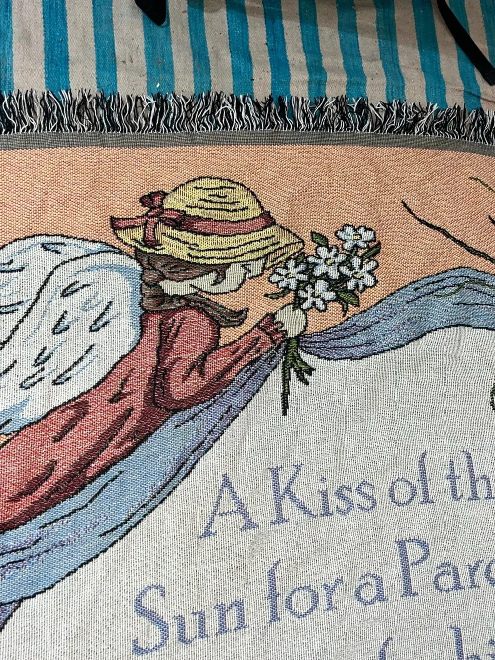 Vintage Woven Tapestry Throw Blanket God’s Garden Poem Frances Gurney Floral
